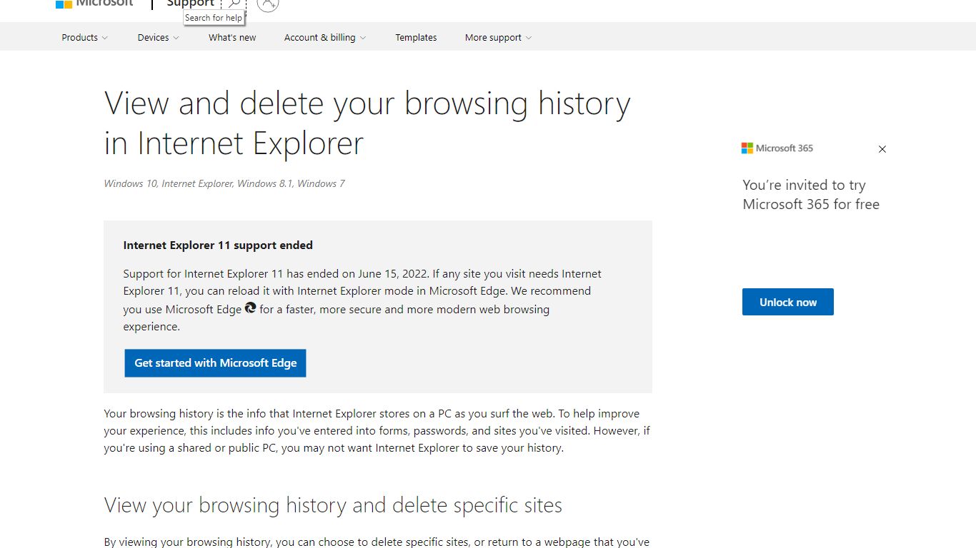 View and delete your browsing history in Internet Explorer