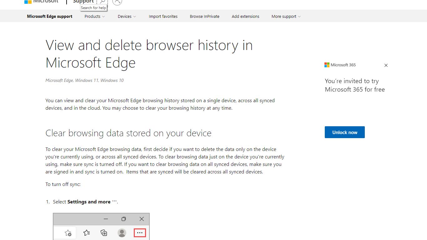 View and delete browser history in Microsoft Edge